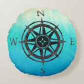 ティール(緑がかった色)のグラデーションな海 ラウンドクッション (正面)