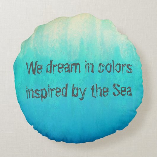 ティール(緑がかった色)のグラデーションな海 ラウンドクッション (裏面)