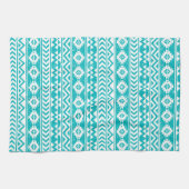 ティール(緑がかった色)のグランジでアステカな種族パターン キッチンタオル (横)