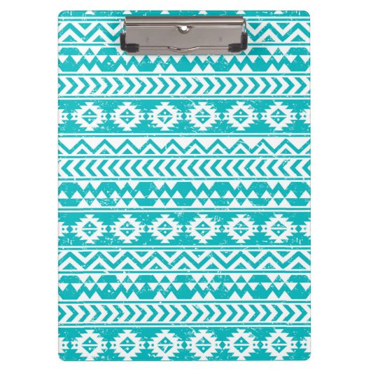 ティール(緑がかった色)のグランジでアステカな種族パターン クリップボード (正面)