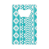 ティール(緑がかった色)のグランジでアステカな種族パターン クレジットカード栓抜き (正面)