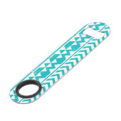 ティール(緑がかった色)のグランジでアステカな種族パターン スピード栓抜き (正面アングル)