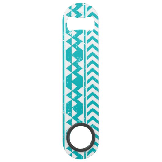 ティール(緑がかった色)のグランジでアステカな種族パターン スピード栓抜き (裏面)