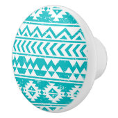 ティール(緑がかった色)のグランジでアステカな種族パターン セラミックノブ (右)