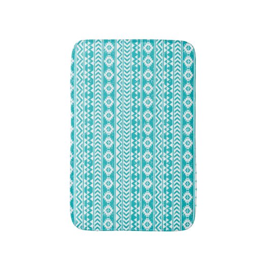 ティール(緑がかった色)のグランジでアステカな種族パターン バスマット (正面縦)