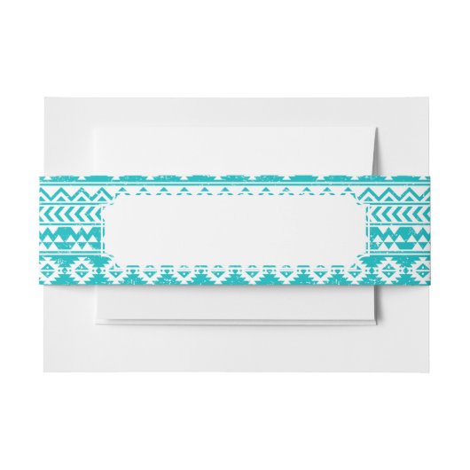 ティール（緑がかった色）のグランジでアステカな種族パターン 招待状ベリーバンド (正面例)