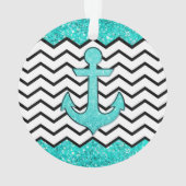 ティール（緑がかった色）のグリッターのいかりおよびシェブロン オーナメント (裏面)