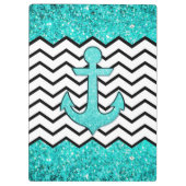 ティール（緑がかった色）のグリッターのいかりおよびシェブロン クリップボード (裏面)