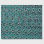 ティール（緑がかった色）のグリッターのエレガントなヴィンテージのダマスク織の包装紙 ラッピングペーパー (フラット)