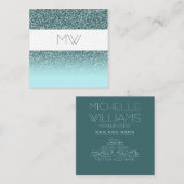 ティール（緑がかった色）のグリッターの名刺 スクエア名刺 (正面/裏面)
