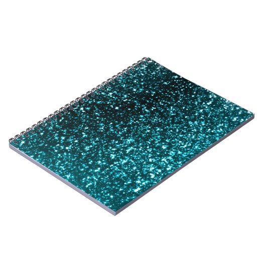 ティール（緑がかった色）のグリッターの螺線形ノート ノートブック (左側)