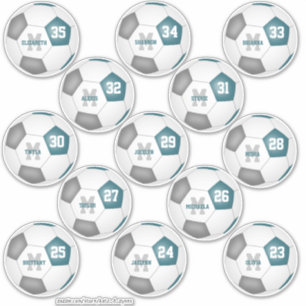 ティール(緑がかった色)のグレーチームは個々のサッカー選手に色を付ける シール