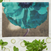 ティール(緑がかった色)のケシ キッチンタオル (折り畳み)