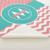 ティール（緑がかった色）のシェブロンの珊瑚のクローバー シェルパブランケット (3/4)