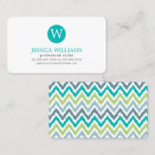 ティール(緑がかった色)のシェブロンパターン 名刺 (正面/裏面)