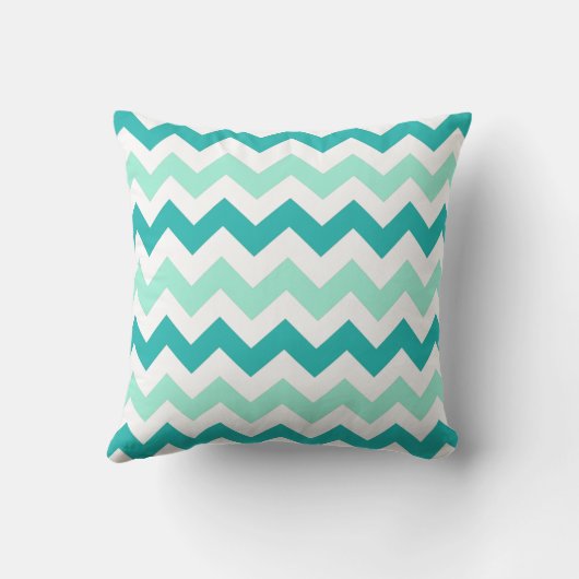 ティール(緑がかった色)のシェードと白シェブロンジグザグストライプ クッション (裏面)