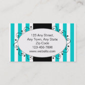 ティール（緑がかった色）のストライプなカップケーキのケーキのベーカリー 名刺 (裏面)