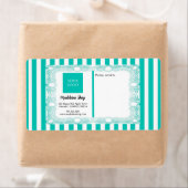 ティール(緑がかった色)のストライプ緑とカーリーフレームとロゴ ラベル (インサイチュ)