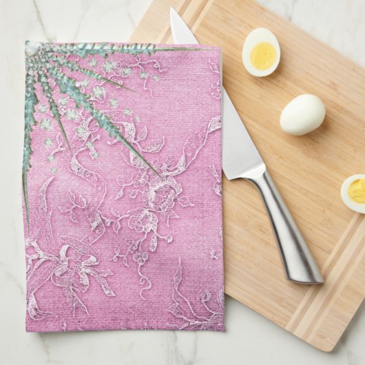 ティール（緑がかった色）のスノーフレークエレガント紫ヴィンテージ冬 キッチンタオル (四つ折り)