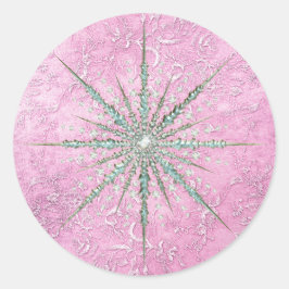ティール（緑がかった色）のスノーフレークパープルティール（緑がかった色）エレガントヴィンテージ冬 ラウンドシール