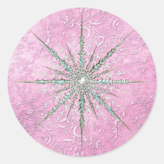 ティール(緑がかった色)のスノーフレークパープルティール(緑がかった色)エレガントヴィンテージ冬 ラウンドシール (正面)