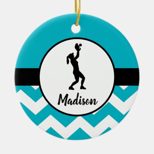 ティール（緑がかった色）のソフトボールのオーナメント セラミックオーナメント (正面)