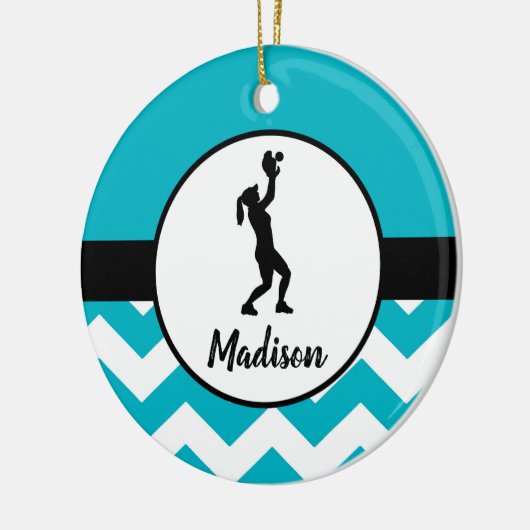 ティール(緑がかった色)のソフトボールのオーナメント セラミックオーナメント (左)