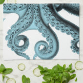 ティール(緑がかった色)のタコ キッチンタオル (折り畳み)