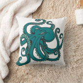 ティール(緑がかった色)のタコ クッション (ブランケット)