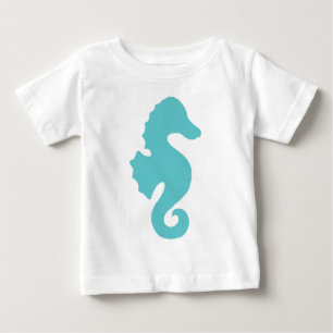 ティール(緑がかった色)のタツノオトシゴのシルエット ベビーTシャツ