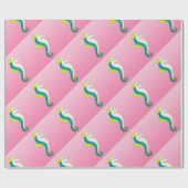 ティール（緑がかった色）のタツノオトシゴのピンク ラッピングペーパー (フラット)