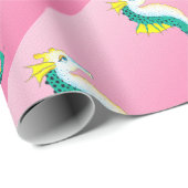ティール（緑がかった色）のタツノオトシゴのピンク ラッピングペーパー (ロールコーナー)