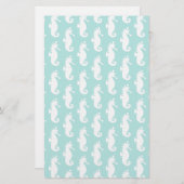 ティール(緑がかった色)のタツノオトシゴパターン1 便箋 (正面/裏面)
