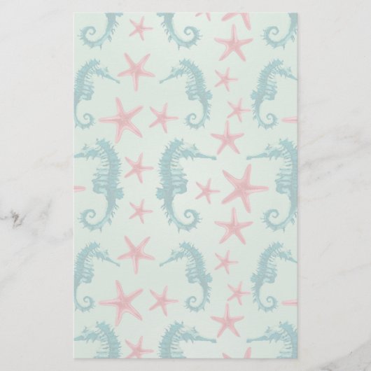 ティール(緑がかった色)のタツノオトシゴパターン2 便箋 (正面)