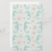 ティール(緑がかった色)のタツノオトシゴパターン2 便箋 (正面/裏面)