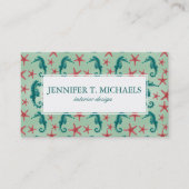 ティール(緑がかった色)のタツノオトシゴパターン 名刺 (正面)