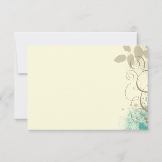 ティール（緑がかった色）のタンのグランジな渦巻の葉の応答カード 出欠カード (裏面)