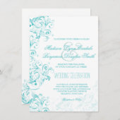 ティール（緑がかった色）のターコイズの水の華麗さの結婚式招待状 招待状 (正面/裏面)