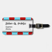 ティール(緑がかった色)のターコイズの赤く大きい水玉模様パターンギフト ラゲッジタグ (正面横)