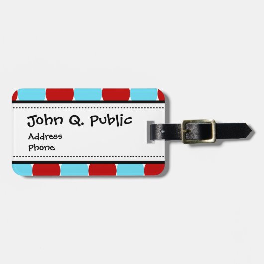 ティール（緑がかった色）のターコイズの赤く大きい水玉模様パターンギフト ラゲッジタグ (正面横)