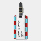 ティール（緑がかった色）のターコイズの赤く大きい水玉模様パターンギフト ラゲッジタグ (正面縦)