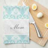 ティール（緑がかった色）のダマスク織のカスタムなふきんの台所 キッチンタオル (四つ折り)