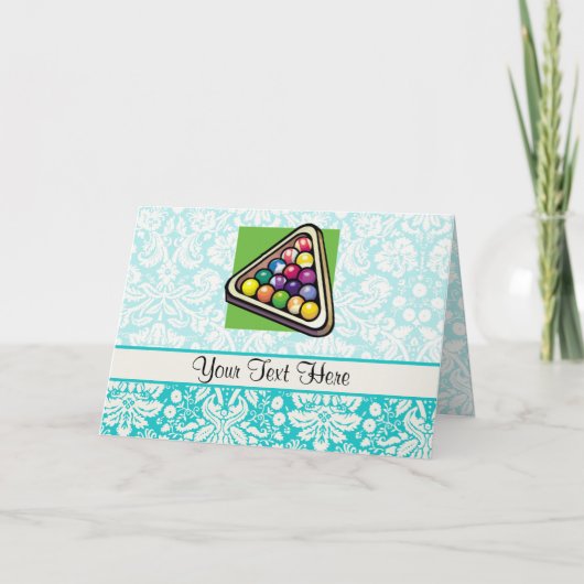 ティール(緑がかった色)のダマスク織のビリヤード カード (正面)