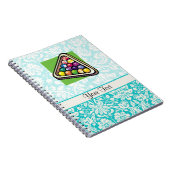 ティール（緑がかった色）のダマスク織のビリヤード ノートブック (右側)