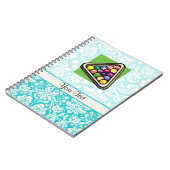 ティール（緑がかった色）のダマスク織のビリヤード ノートブック (左側)