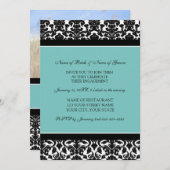 ティール(緑がかった色)のダマスク織の写真の婚約パーティの招待状 招待状 (正面/裏面)