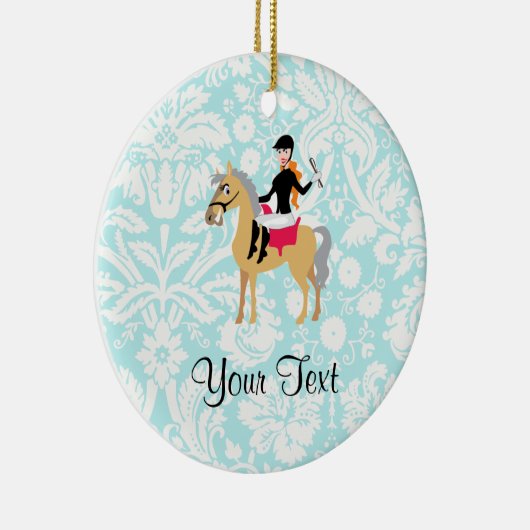 ティール(緑がかった色)のダマスク織の騎手 セラミックオーナメント (右)