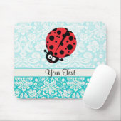 ティール(緑がかった色)のダマスク織パターンてんとう虫 マウスパッド (マウス)