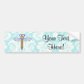 ティール(緑がかった色)のダマスク織パターントンボ バンパーステッカー (正面)