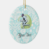 ティール(緑がかった色)のダマスク織パターンフェンシング セラミックオーナメント (右)